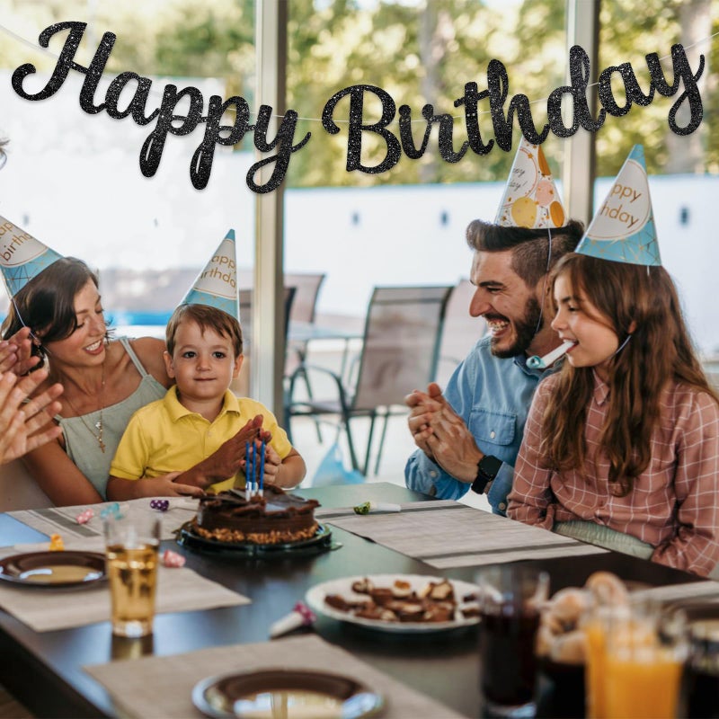لافتة عيد ميلاد سعيد سوداء من PatiCool - متوترة مسبقًا، علامة عيد ميلاد سعيد سوداء لامعة، 10 أقدام، بدون DIY، رسائل عيد ميلاد سعيد، إكليل عيد ميلاد سعيد للنساء والرجال لوازم زينة حفلات أعياد الميلاد - Image 5